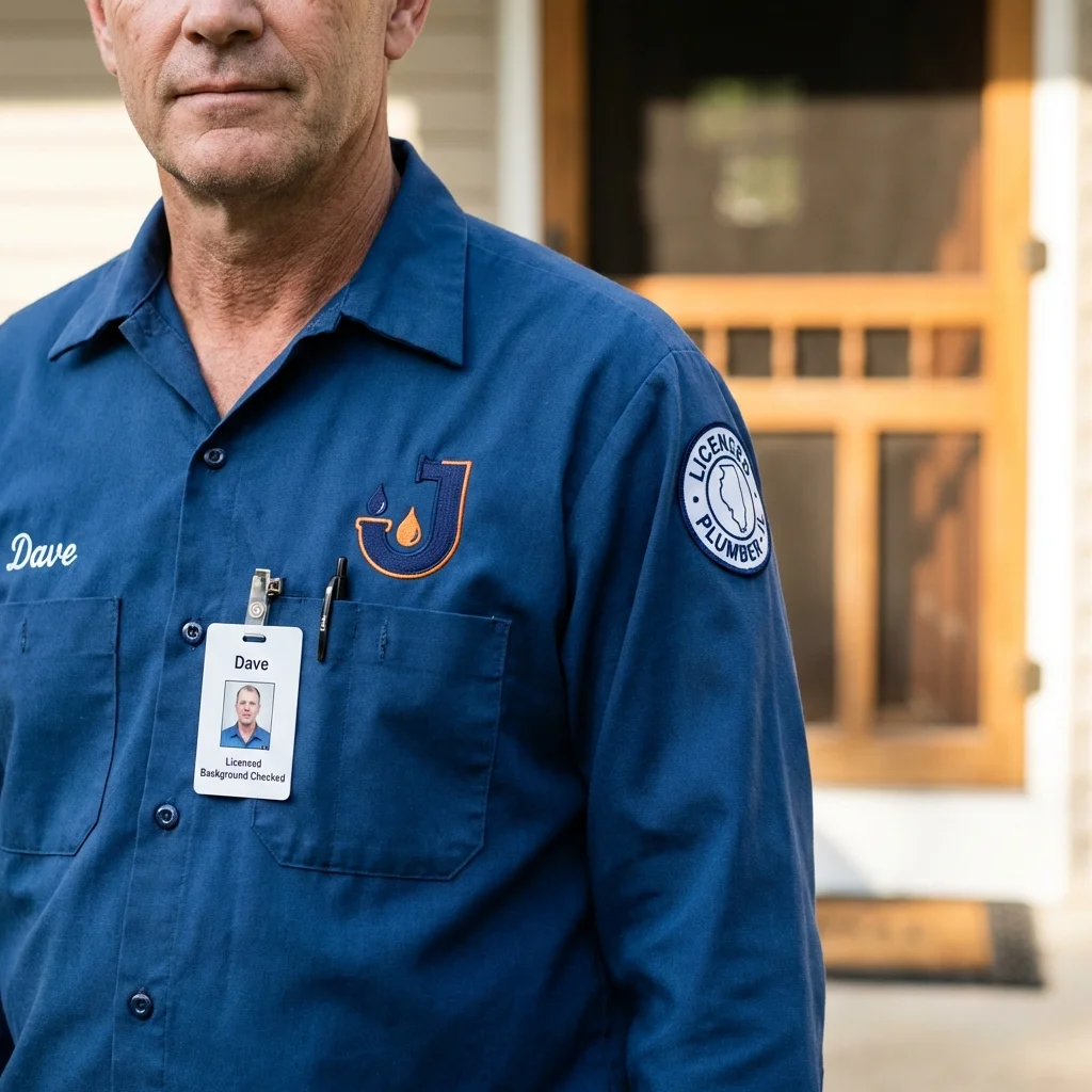 Licensed plumber showing ID badge in Vernon Hills, IL