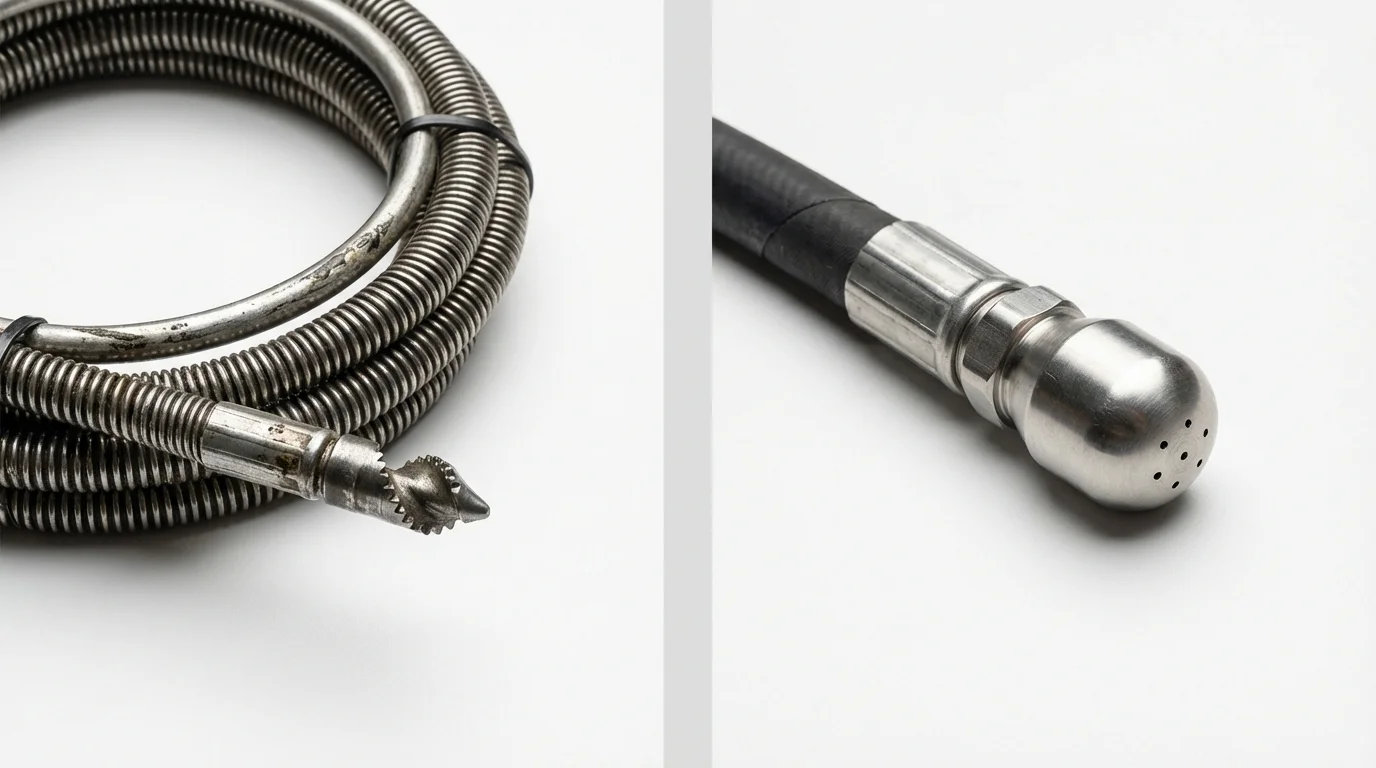 Drain snake cable and hydro jetting nozzle used for drain cleaning in Vernon Hills, IL