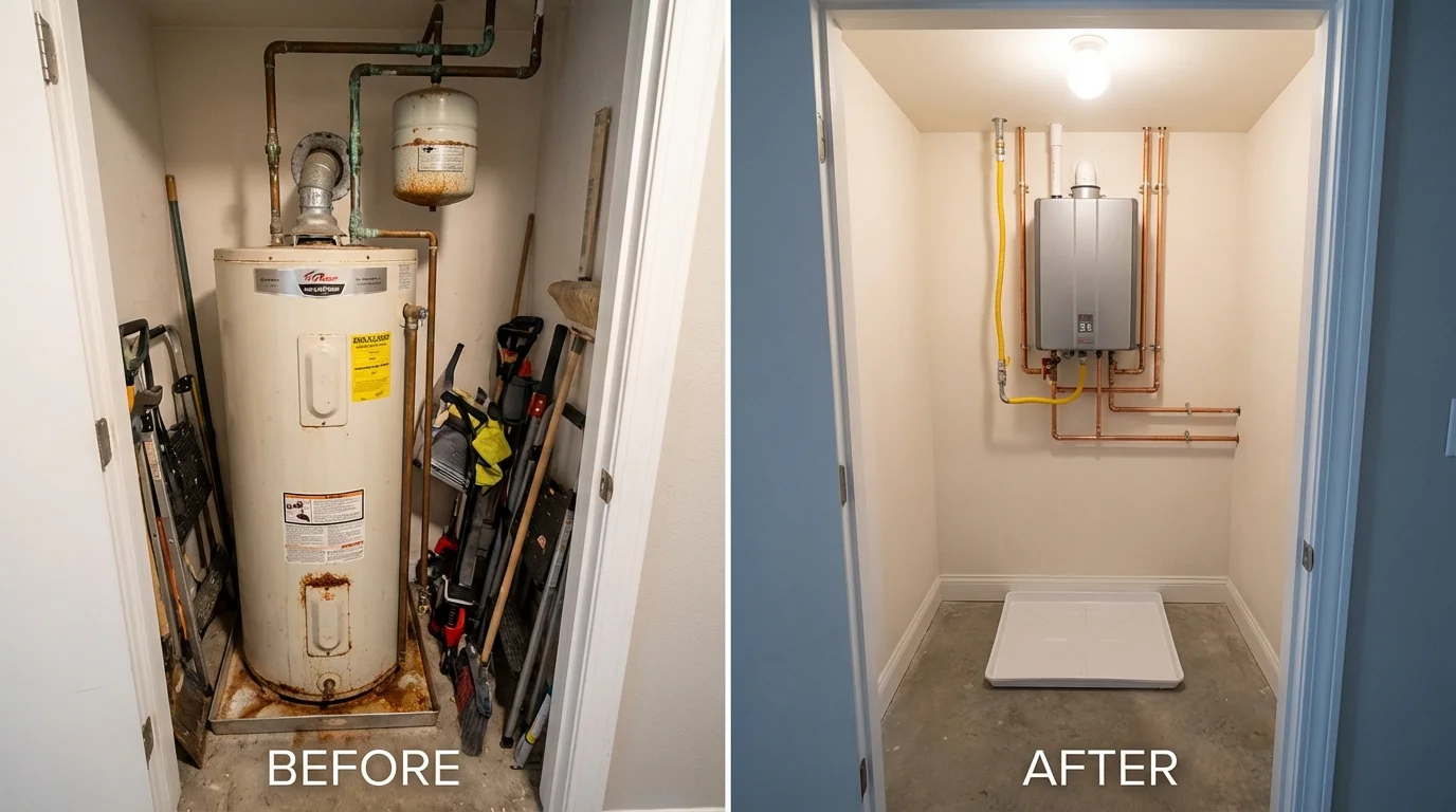 Tank water heater versus wall-mounted tankless unit comparison for Vernon Hills, IL homeowners