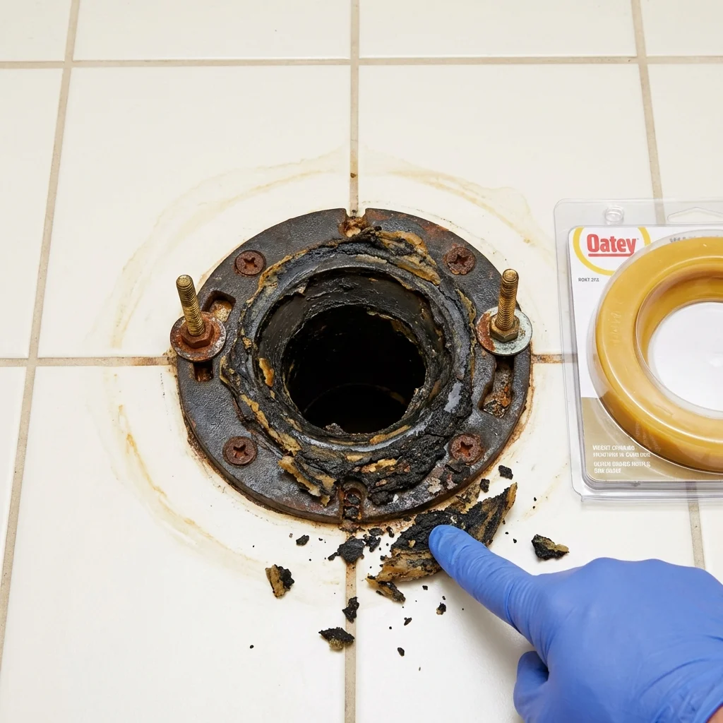 Failed wax ring showing water seepage at the base of a toilet in a Vernon Hills, IL home