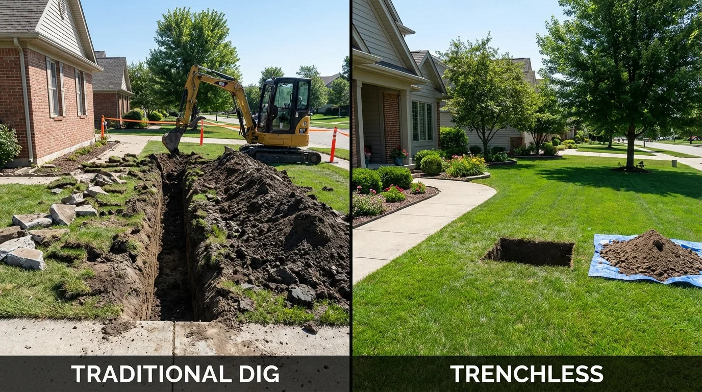 Trenchless sewer repair with minimal yard damage versus traditional excavation in Vernon Hills, IL